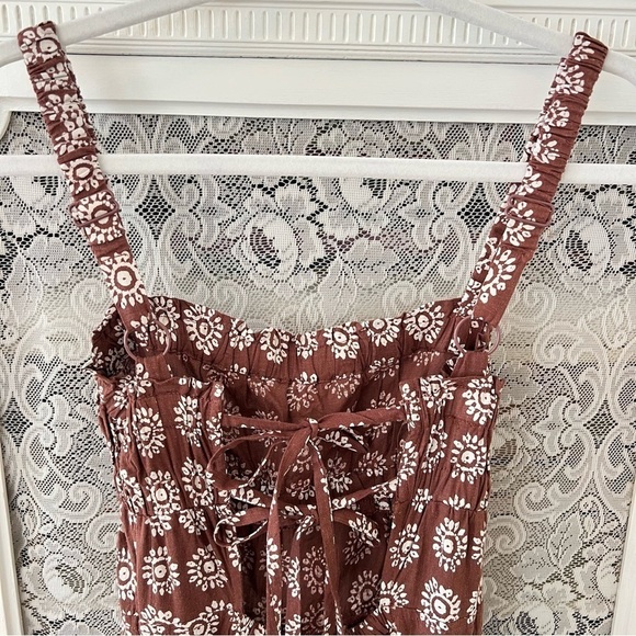 NWT Urban Outfitters Ecote Lovas
Linen Brown Patterned Strappy
Back Jumpsuit - Picture 9 of 15